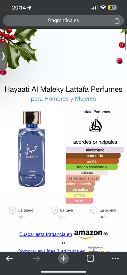 Hayaati Al Maleky Lattafa Perfumes - Dubai Esencias