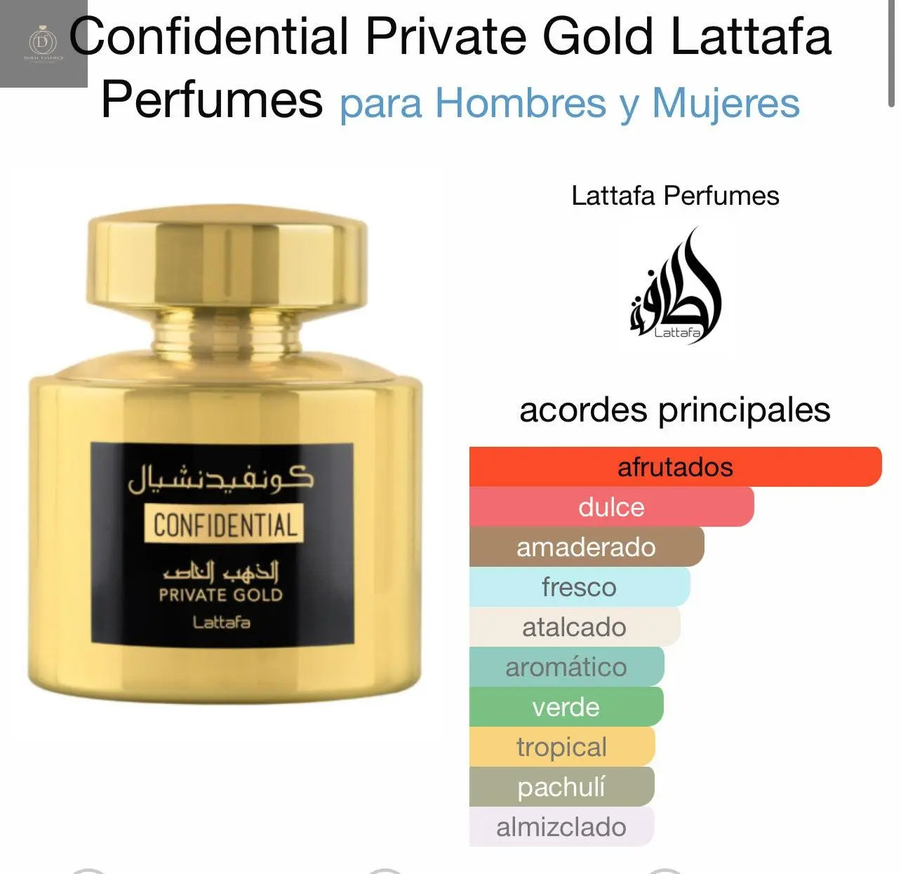 Confidential Private Gold Lattafa 100 ml - Dubai Esencias