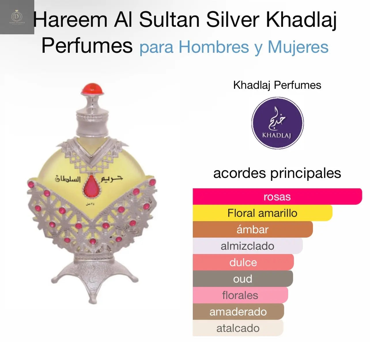 Hareem sultán Silver - 35ml perfume ultraconcentrado en aceite - 0% alcohol Khadlaj