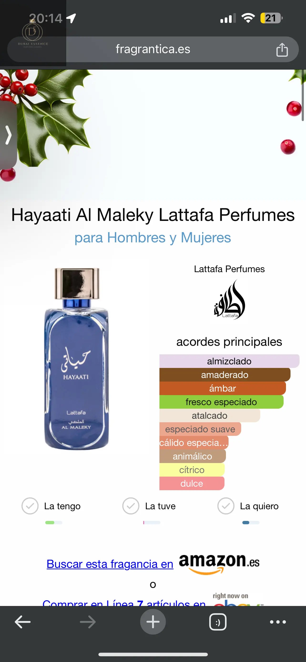 Hayaati Al Maleky Lattafa Perfumes - Dubai Esencias