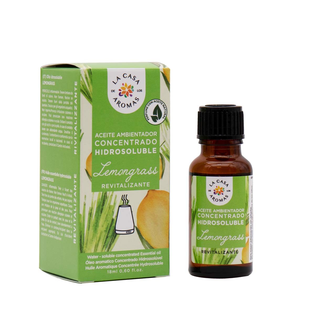 Aceite ambientador concentrado Hidrosoluble Lemongrass 18 ml - Dubai Esencias